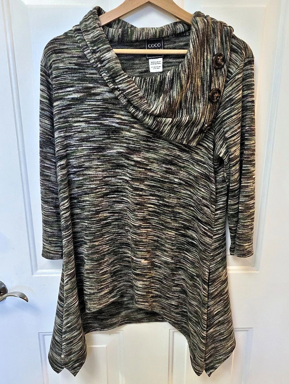 Coco Bianco Style #3831988 Abstract Tunic in Green & Brown Size Large
